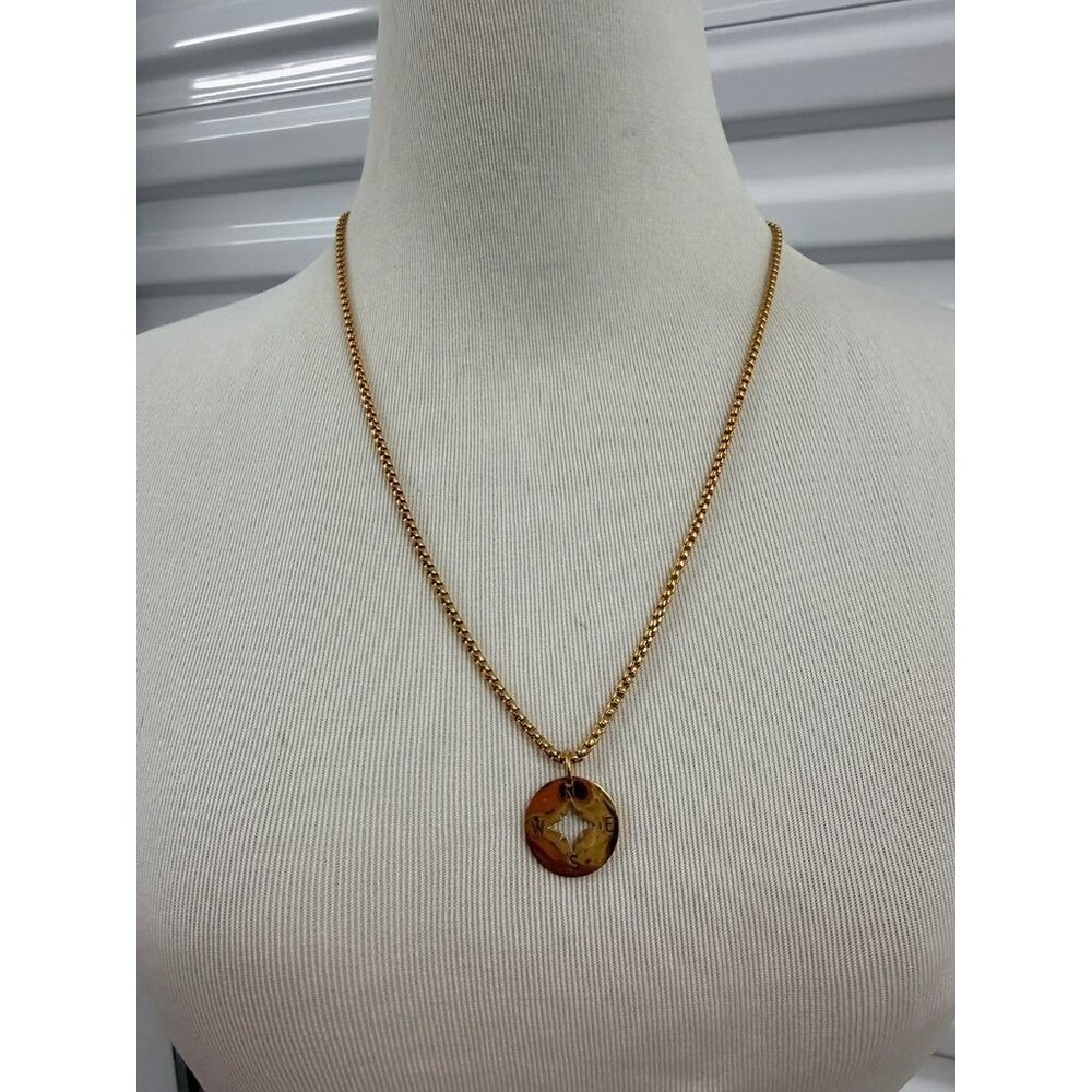 Gold Tone Compass Pendant Necklace with Box Chain
